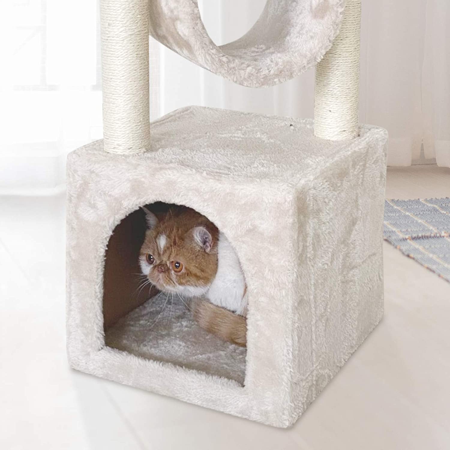 Confote 35.4-in Cat Activity Tree Climb Tower Play House Condo Furniture for Small and Medium Cat, Beige White