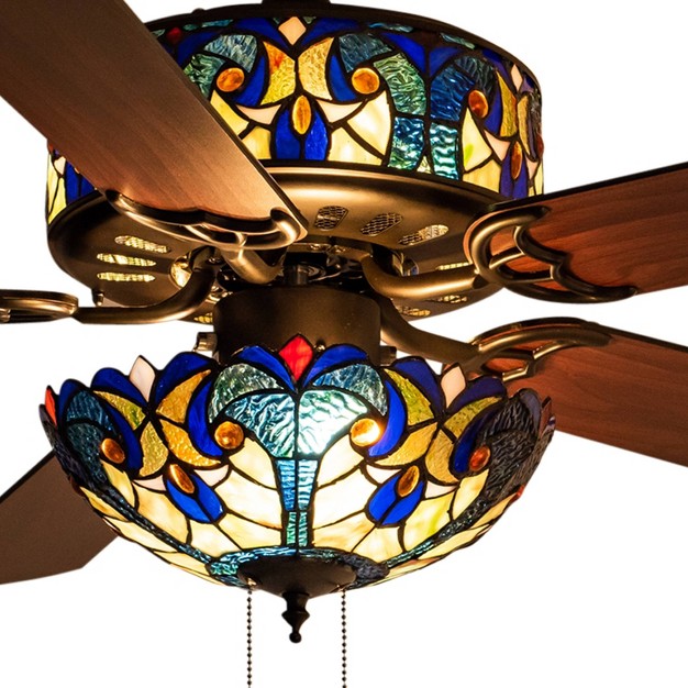 Led  Style Stained Glass Halston Lighted Ceiling Fan Black River Of Goods