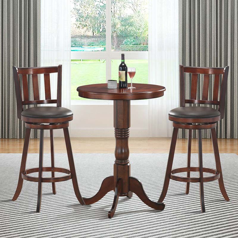 2-Pack Wood Swivel Bar Stools Counter Height Kitchen Dining Chairs Pub Stools with Soft Leather Seat