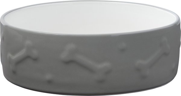 Frisco Bones Non-skid Ceramic Dog and Cat Bowl， Gray