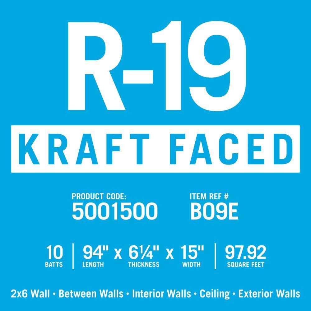 Knauf Insulation R-19 EcoBatt Kraft Faced Fiberglass Insulation Batt 6-14 in. x 15 in. x 94 in. 5001500