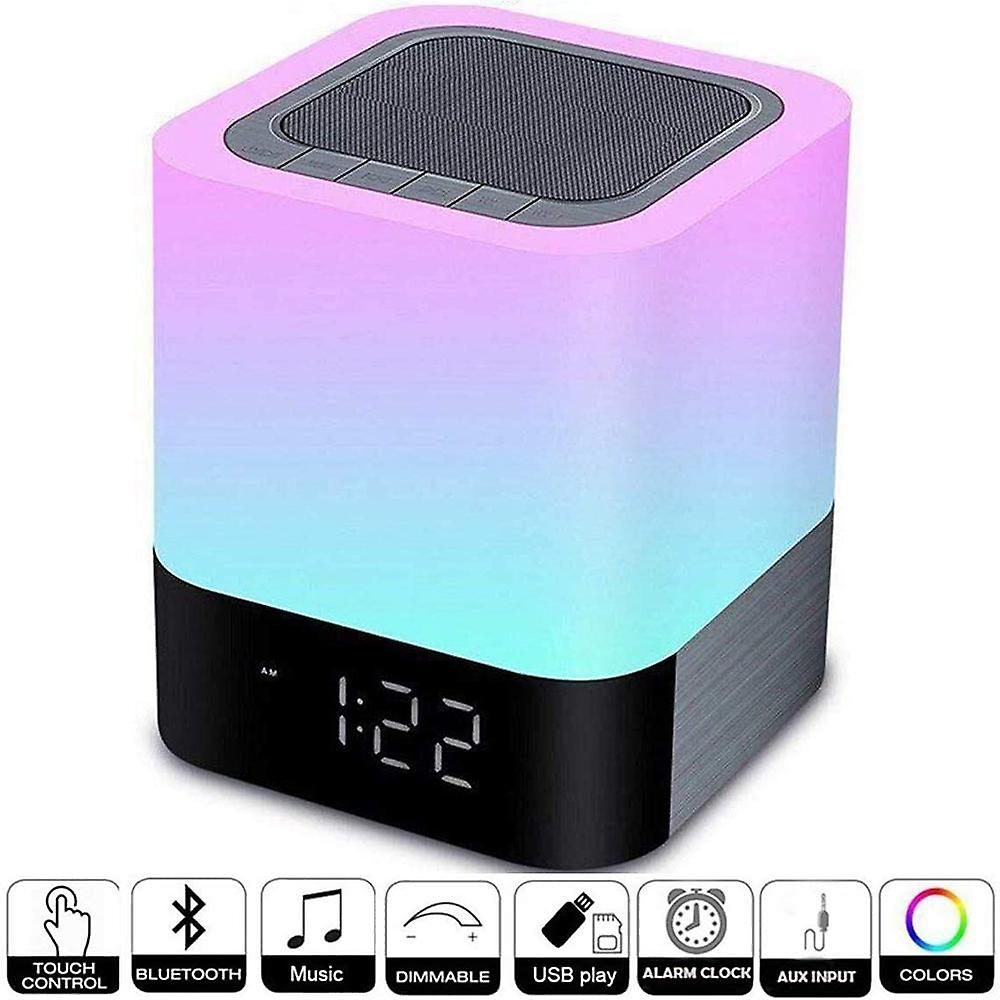 Led Night Light Bluetooth Speaker Dimmable Touch Control Table Lamp Alarm Clock(white)