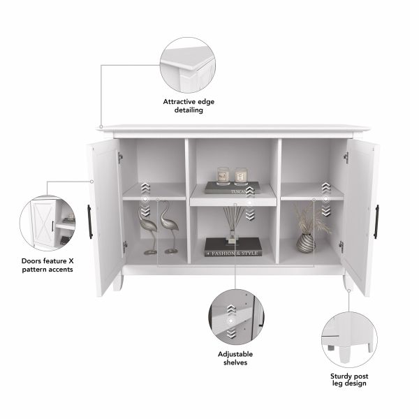 Bush Furniture Key West Accent Cabinet with Doors in Pure White Oak