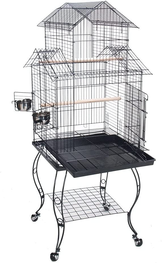 Large 57-Inch Pagoda House Roof Top Parrot Lovebird Cockatiel Cockatiels Parakeets Cage with Stand， Black Vein