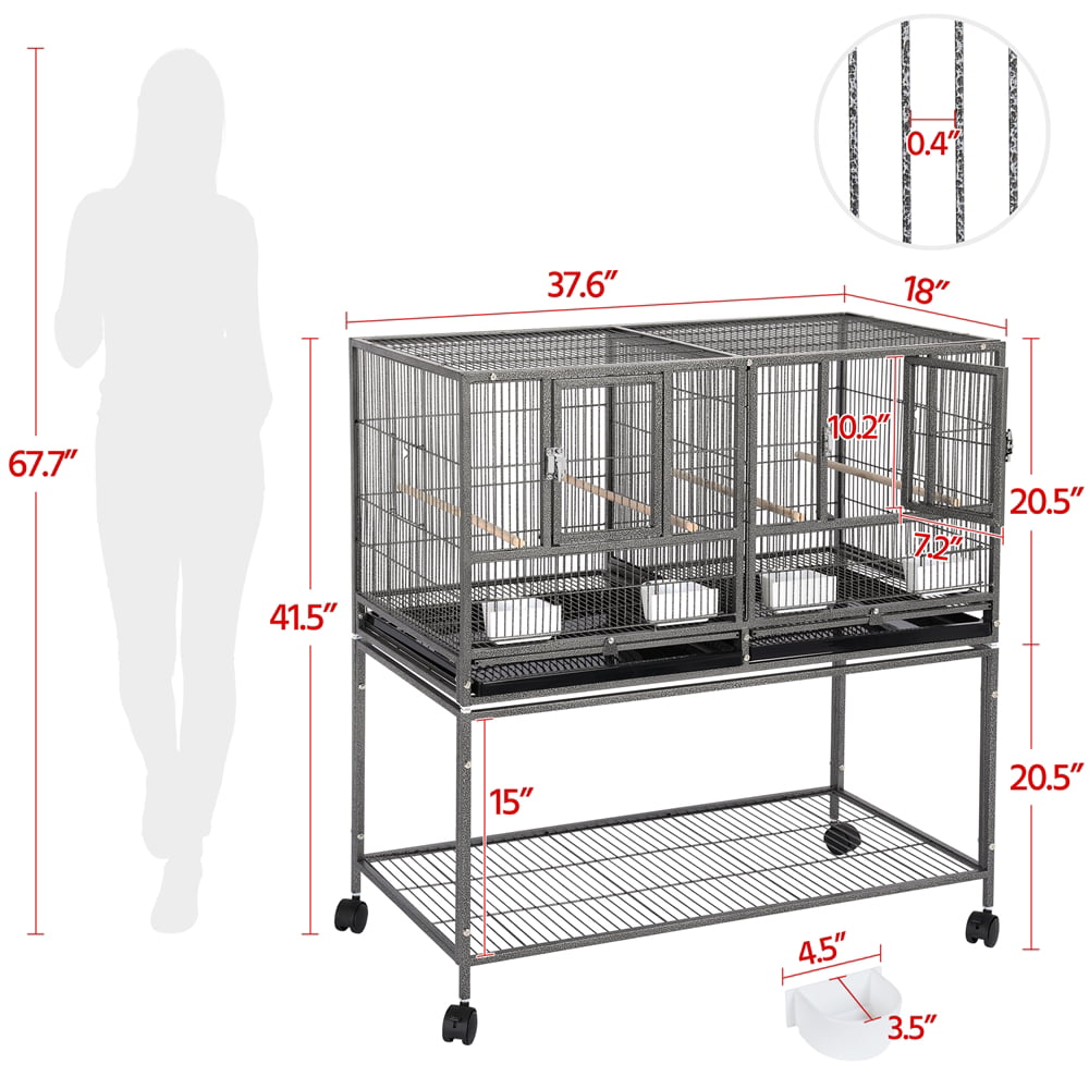 SMILE MART Divided Breeder Cage Stackable Wide Bird Cage for Small Birds Lovebirds Finch Canaries Parakeets Cockatiels Budgies Metal， Black