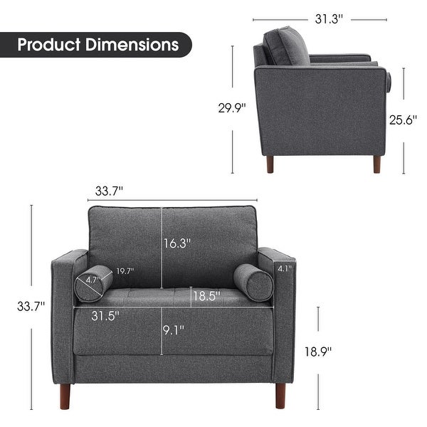 Mcombo Accent Chair， Linen Lounge Sofa Couch with Pillows， Large Club Armchair for Living Room Bedroom