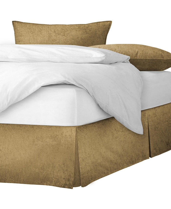 6ix Tailors Fine Linens Juno Velvet Gold Platform Bed Skirt King 15 Drop