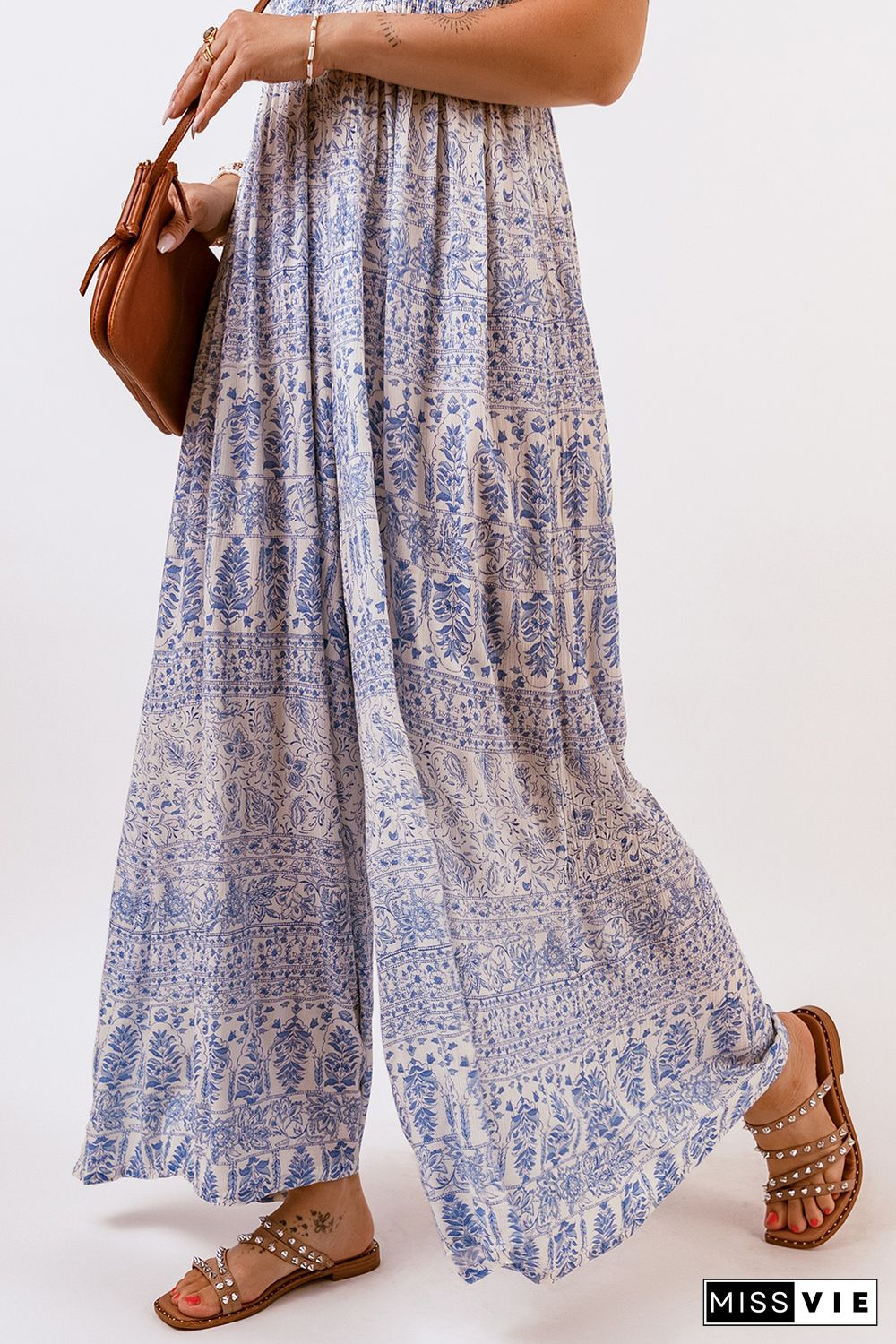 Blue Tube Smocked Floral Maxi Dress