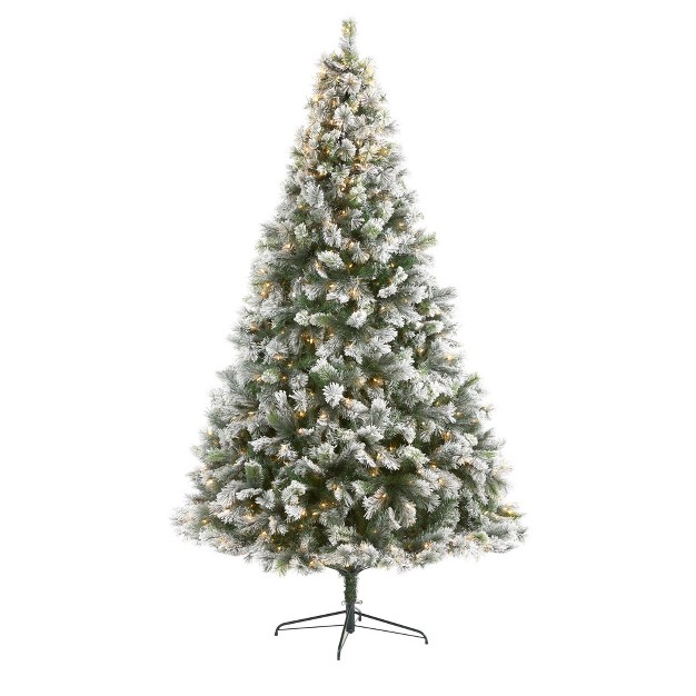 Nearly Natural 9-ft Flocked Oregon Pine Artificial Christmas Tree With 600 Clear Lights And 1580 Bendable Branches