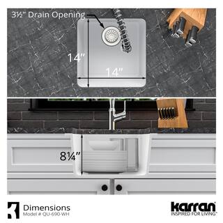 Karran White Quartz 17 in. Undermount Bar Sink QU-690-WH