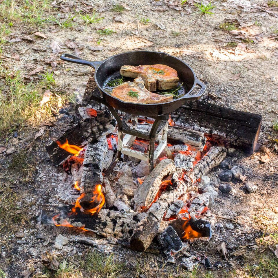 Lodge Fire and Cook Stand, A5-8 Rack, Holds Log Kindling & Most Sized Cookware, camp sites or fire pits