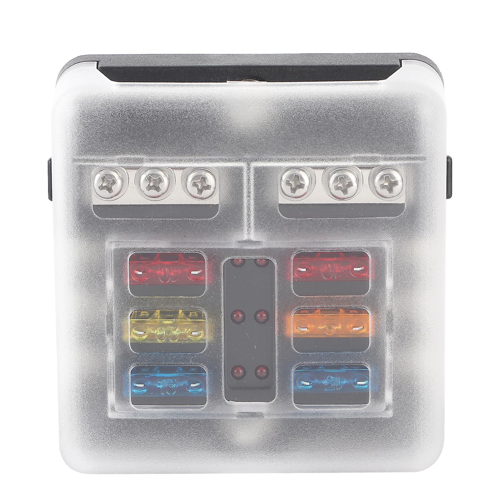 6-way Fuse Box Blade Fuse Block Holder With Led Indicator Light For Automotive Car Marine Boat