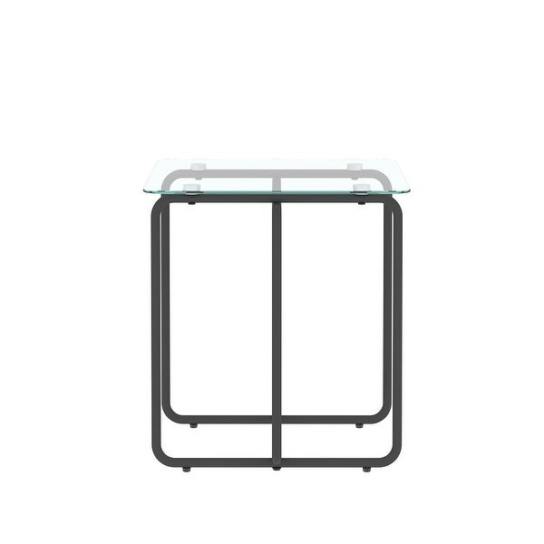 Modern Style Square Side Table with Glass Tabletop and Metal Legs