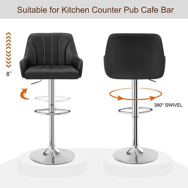 Adjustable Armless Swivel PU Leather Bar Stools Chrome Air Lift Counter Height Stools Set of 4