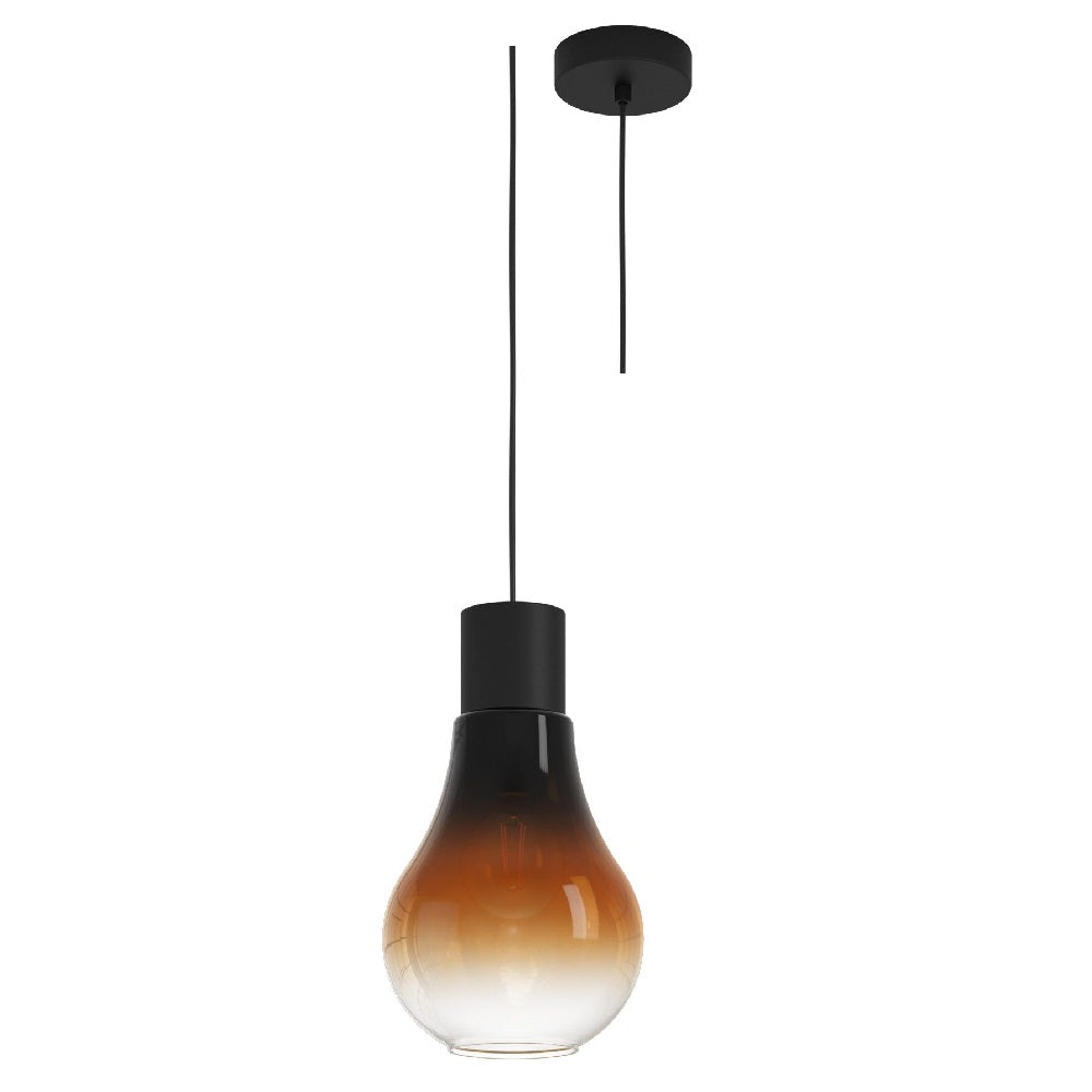 Eglo 43459 Chaseley Black & Black Brown Glass Vintage Pendant Light 20cm