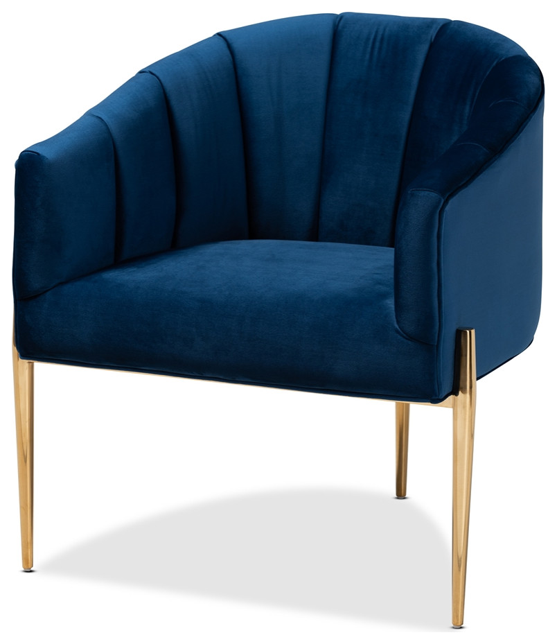 Glam  ampLuxe Navy Blue Velvet Fabric Upholstered Gold Finished Accent Chair   Midcentury   Armchairs And Accent Chairs   by Imtinanz  LLC  Houzz