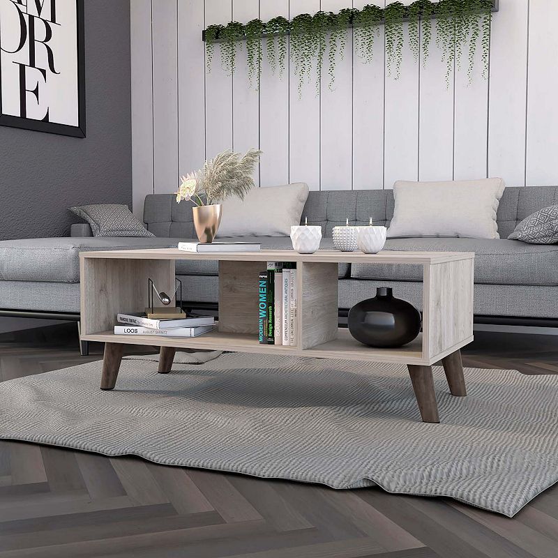 Oregon Coffee Table， Two Open Shelves， Four Legs