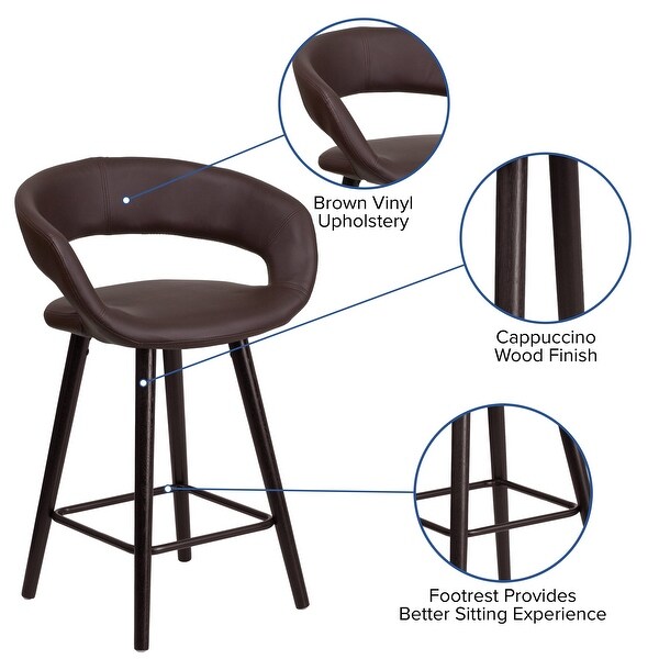 Brynn Series 23.75'' High Contemporary Cappuccino Wood Counter Height Stool in Brown Vinyl