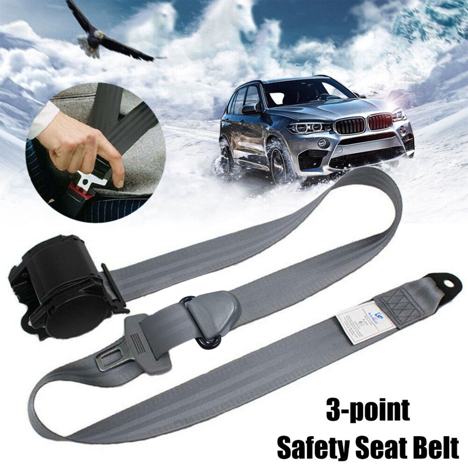 11.8ft Retractable Safety Seat Belt， 3 Point Safety Seat Belt Straps Car Auto Vehicle Adjustable Belt Kit