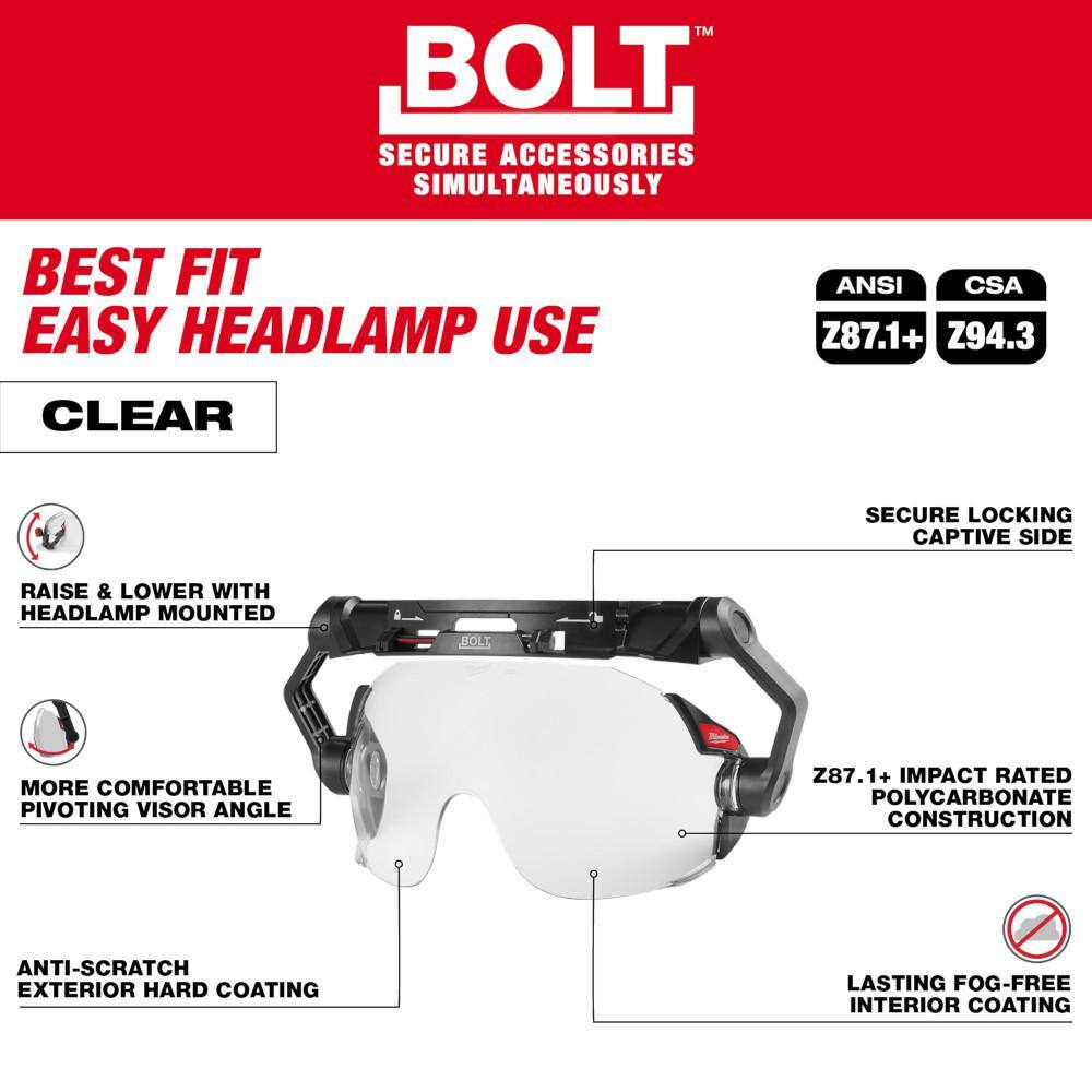 MW BOLT White Type 1 Class C Front Brim Vented Hard Hat with 4 Point Ratcheting Suspension with Dual Coat Lens Eye Visor 48-73-1200-48-73-1410