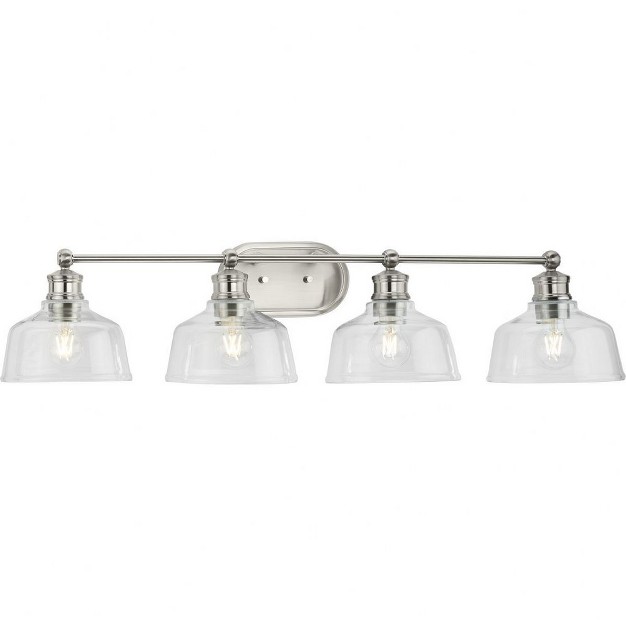 Progress Lighting Singleton 4 light Vanity Fixture Brushed Nickel Clear Glass Shades