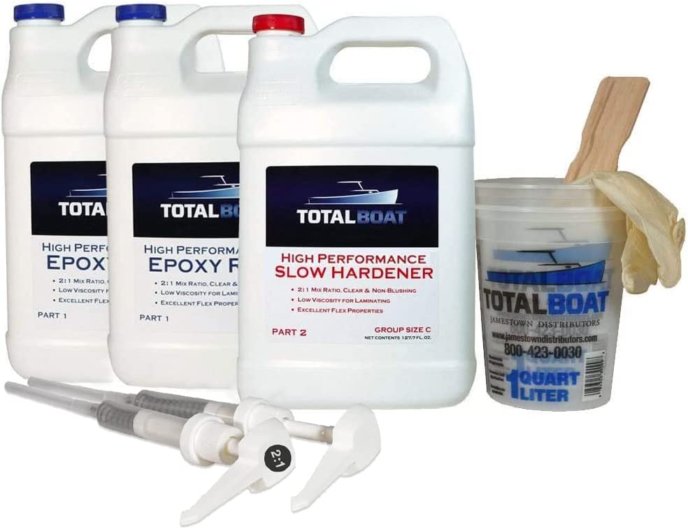 TotalBoat High Performance Epoxy Kit, Crystal Clear Marine Grade Resin and Hardener for Woodworking, Fiberglass and Wood Boat Building and Repair (2 Gallon, Fast)