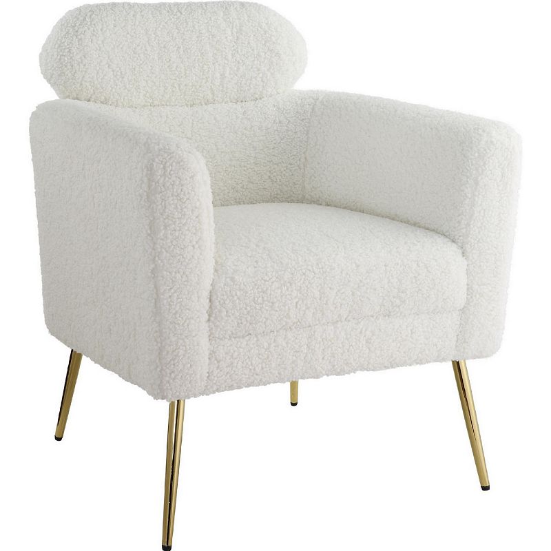 Accent Chair with Textured Fabric and Sleek Metal Legs， White and Gold