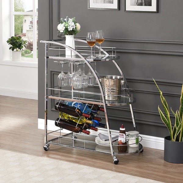 3 Tier Bar Cart Serving Cart with Wine Rack on Wheels for Dining Room