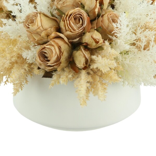 Dried Rose and Pampas Floral Arrangement in a Round Ceramic Vase