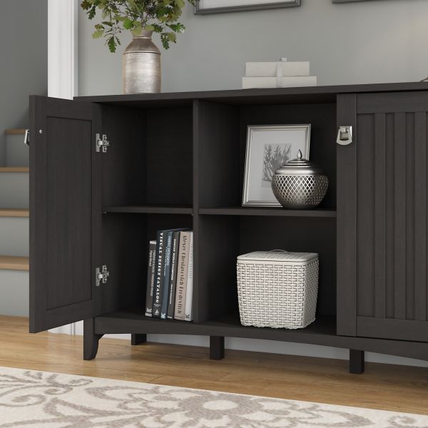 Bush Furniture Salinas Entryway Storage Set with Hall Tree， Shoe Bench and Accent Cabinet in Vintage Black