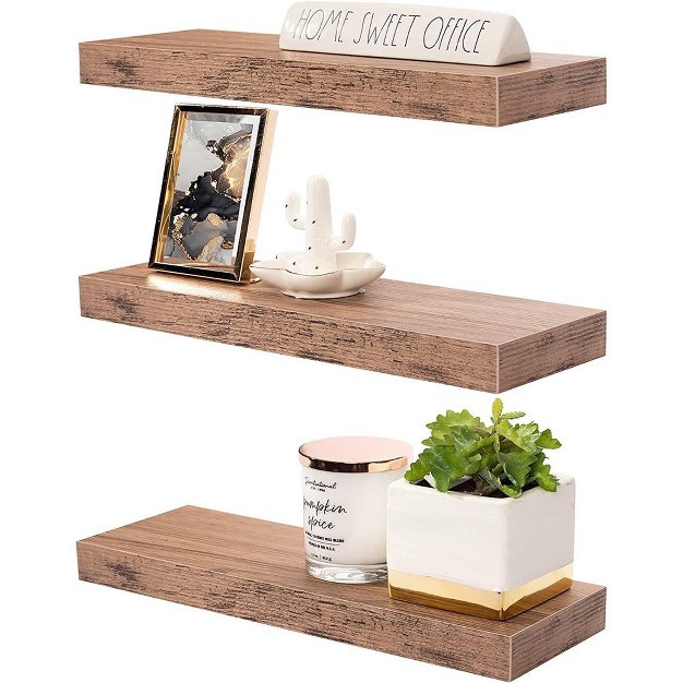 Sorbus Rustic Wood Hanging Rectangle Wall Shelves