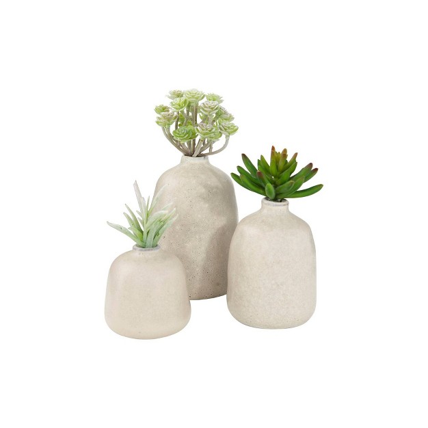 Set Of 3 Terracotta Vases With Pitted Sand Finishes Light Gray Shopsmaniay