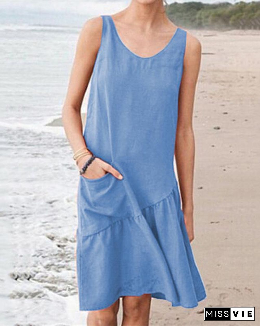 Women Solid Sleeveless Casual Midi Dress