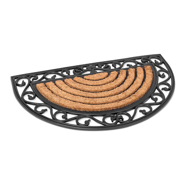 Birdrock Home 18 X 30 Half Round Natural Coir And Rubber Doormat With Scroll Border