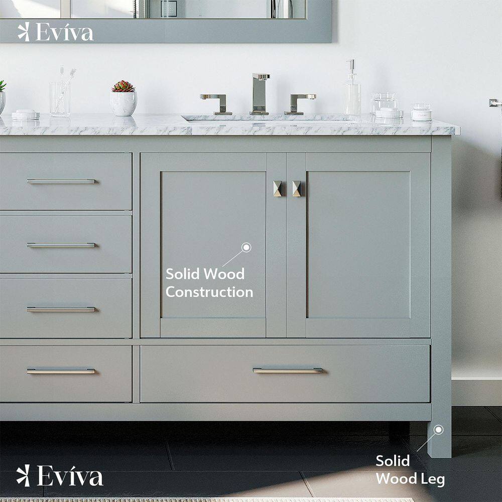 Eviva Aberdeen 84 in. W x 22 in. D x 35 in. H Double Bath Vanity in Gray with White Carrara Marble Top with White Sinks EVVN412-84GR