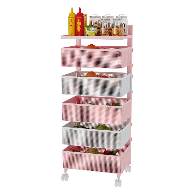 Rotating Kitchen Storage Rack With Handle， Fruit Vegetable Storage Shelf， Rolling Storage Cart