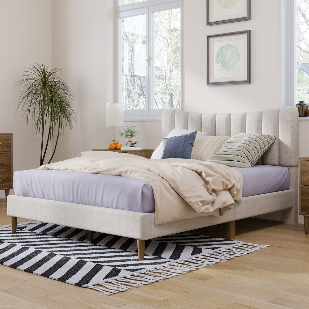 Upholstered Platform Bed with Vertical Channel Tufted Headboard