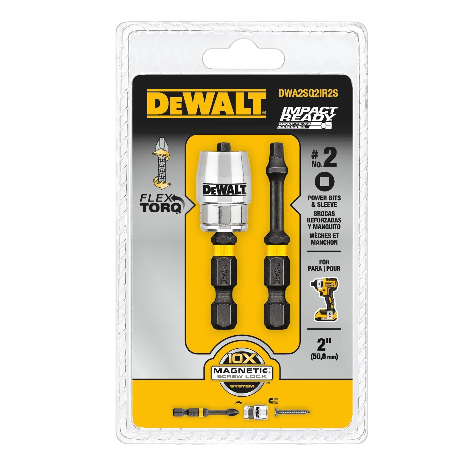 DW Impact Ready Square #2 X 2 in. L Screwdriver Bit Black Oxide 2 pc