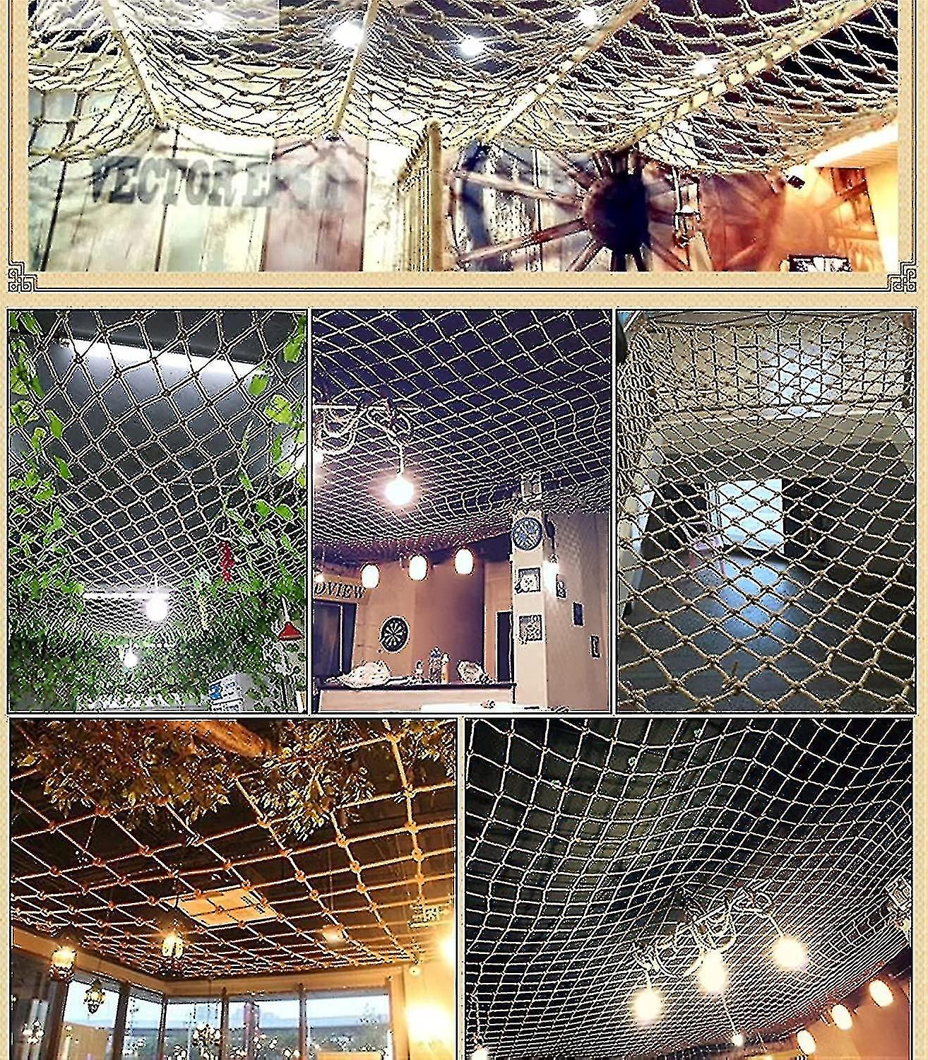Plant Fence Hemp Rope Netting Rope Net For Treehouse， Balcony Railing Protection Net1*2m Light