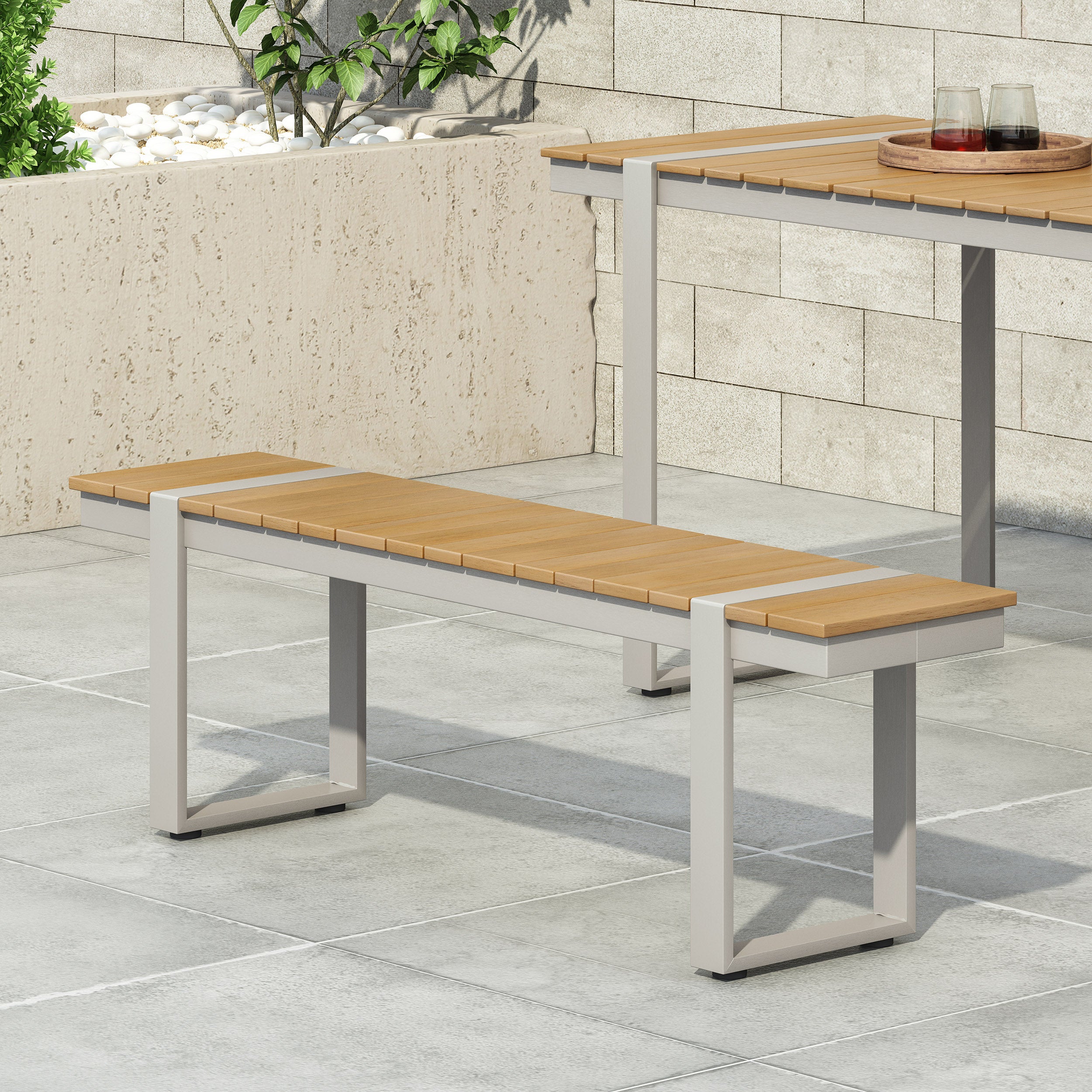 Mora Outdoor Aluminum Dining Bench