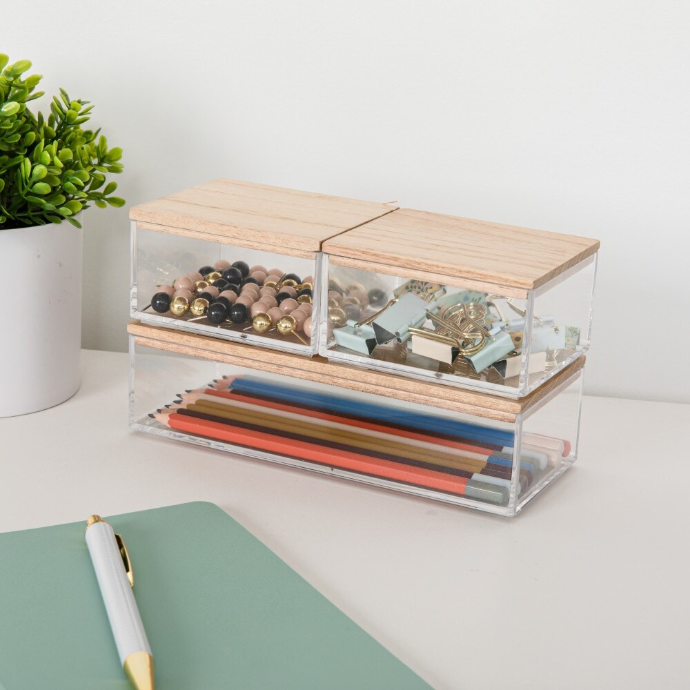 Martha Stewart Premium Plastic Storage Bins with Wooden Lids