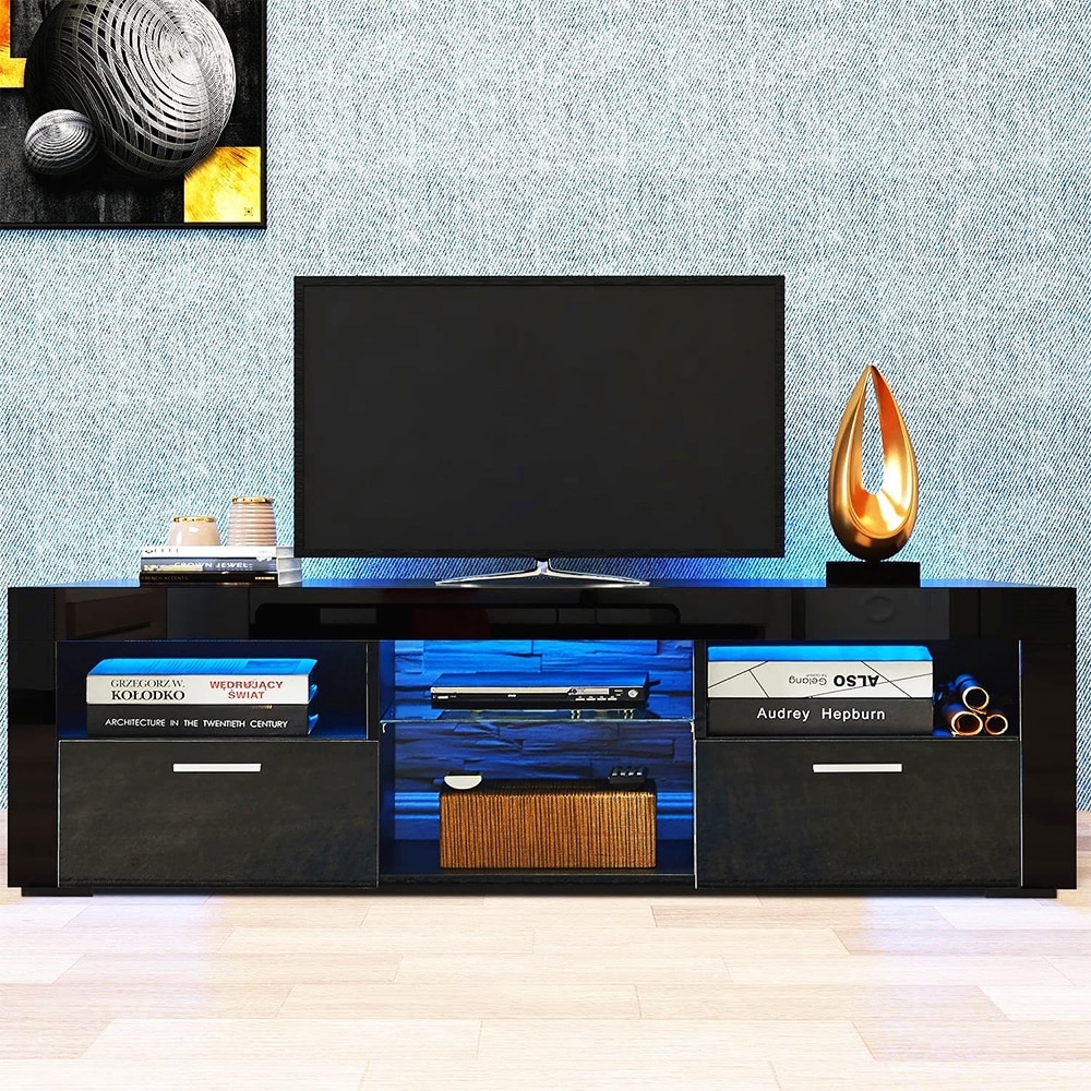 Modern LED TV Stand Media Console with LED lights  High Glossy   51L*14W*16Hinch