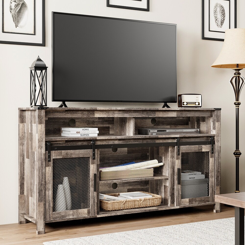 Farmhouse Barn Door TV Console with Adjustable Shelf for Living Room   59\