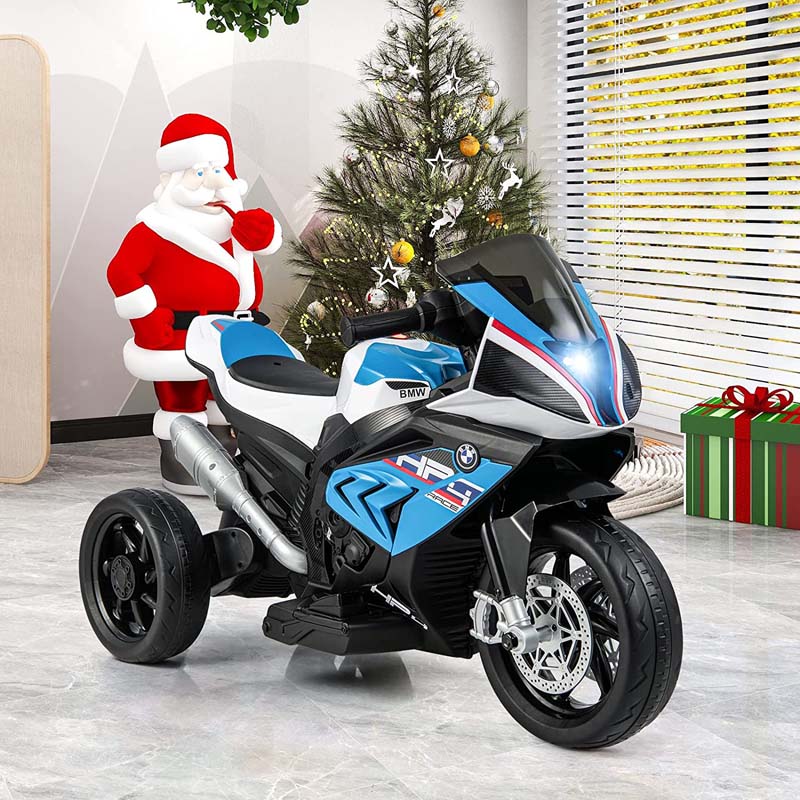 12V Licensed BMW Kids Ride on Motorcycle 3 Wheel Battery Powered Electric Riding Toy Trike with Light & Music