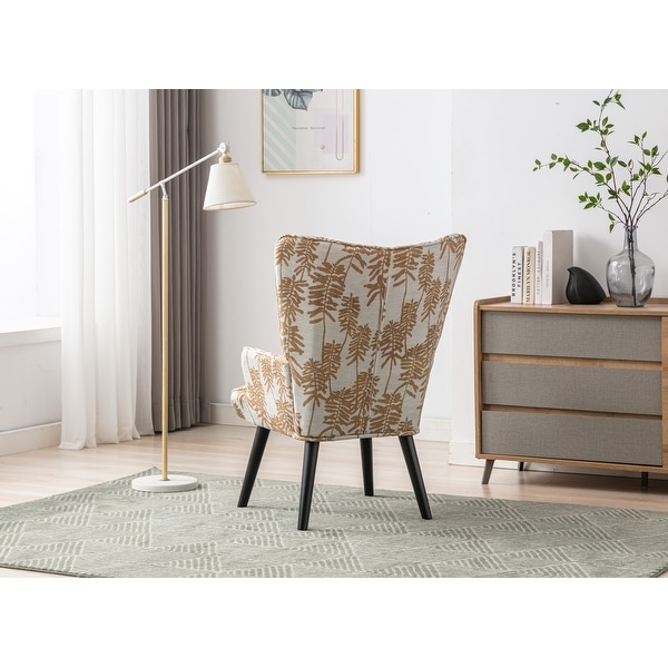 Accent Chair for Living Room， Stylish Linen Tufted Button Wingback Vanity Chair Arm Side Chair with Solid Wood Legs