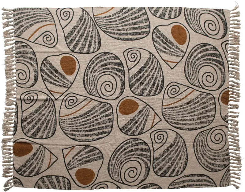 Cream， Black and Orange Recycled Cotton Throw