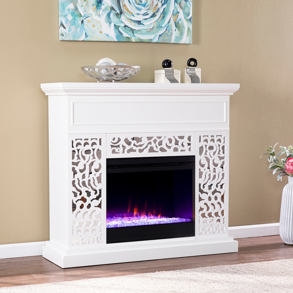 SEI Furniture Westmont Contemporary White Wood Color Changing Fireplace