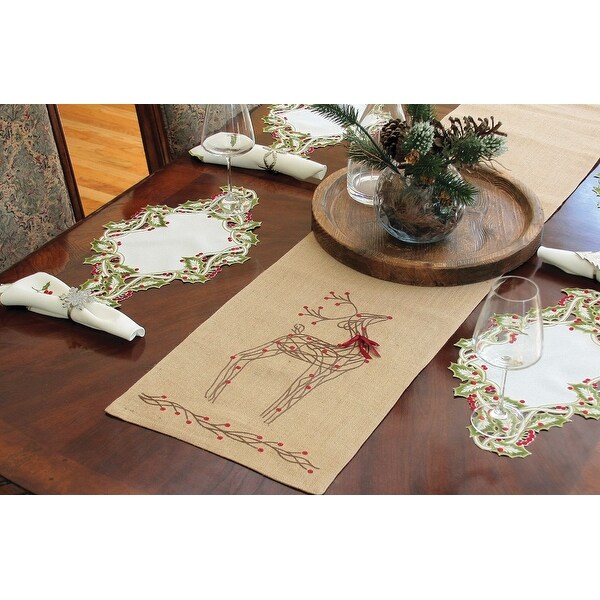 Rustic Reindee Christmas Burlap Table Runner，13 by 90Inch