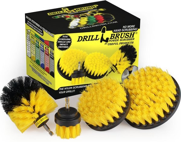 Drillbrush Power Scrubber 4-Piece Stiffness Pet Stain and Hair Removal Kit， Medium Bristle Drill Brush