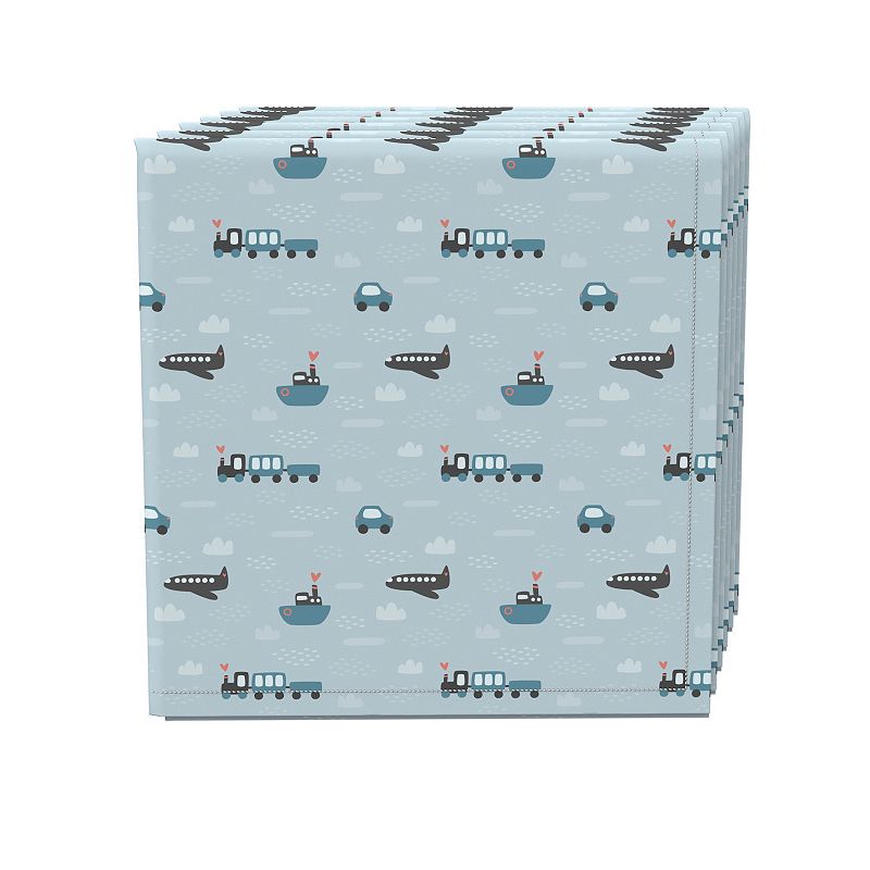 Napkin Set， 100% Polyester， Set of 4， 18x18， Blue Transportation Vehicles